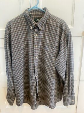 Old River Flannel Cotton grey-brown plaid button down men’s shirt size 17-17.5”